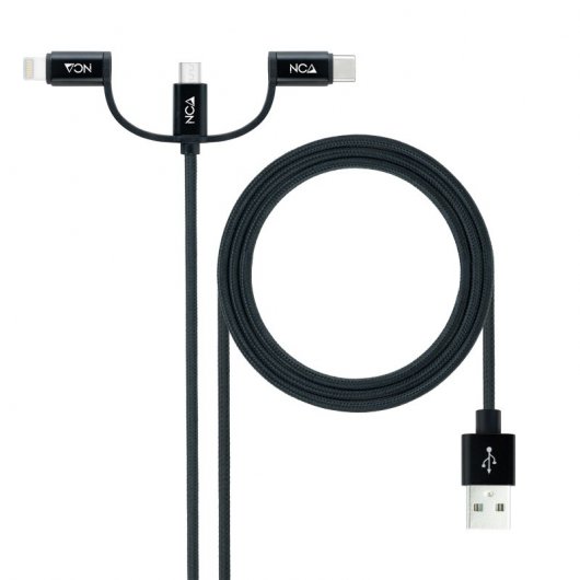 Nanocable Cable USB 3 en 1 Carga/Datos USB-A a USB-C/Micro USB/Lightning 1m Negro