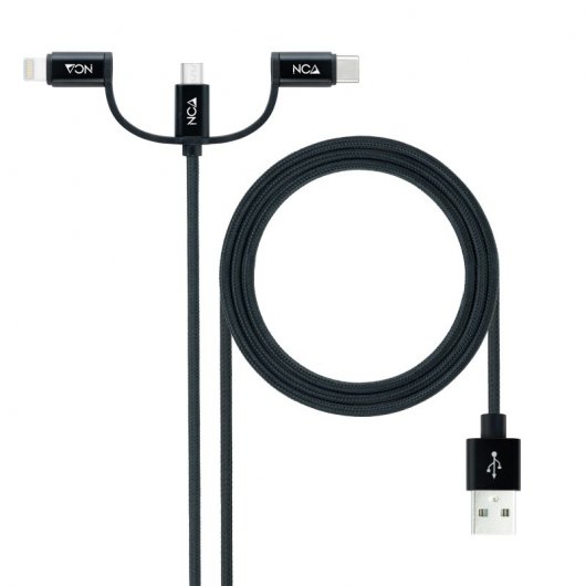 Cavo USB nanocavo 3 in 1 Ricarica/Dati da USB-A a USB-C/Micro USB/Lightning 1 m Nero