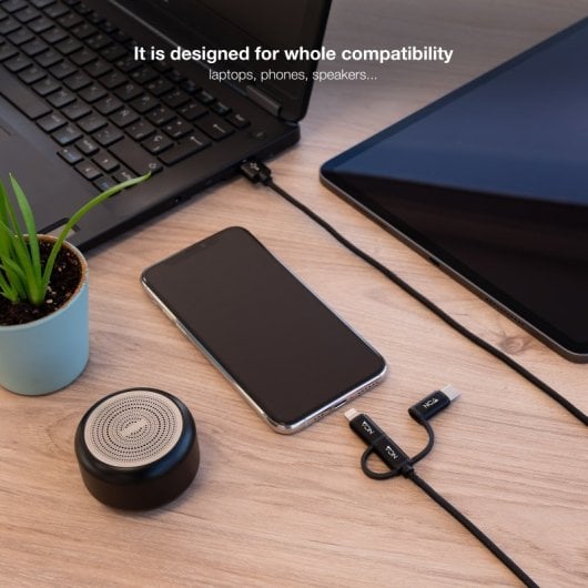 Nanocable Cable USB 3 en 1 Carga/Datos USB-A a USB-C/Micro USB/Lightning 1m Negro