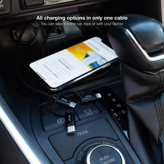 Cavo Nanocable USB 3 in 1 USB-A a USB-C Micro USB Lightning 1m Nero