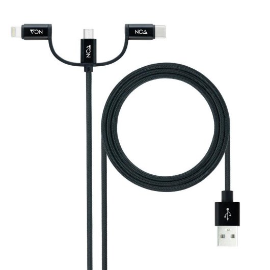 Cavo Nanocable USB 3 in 1 USB-A a USB-C Micro USB Lightning 1m Nero
