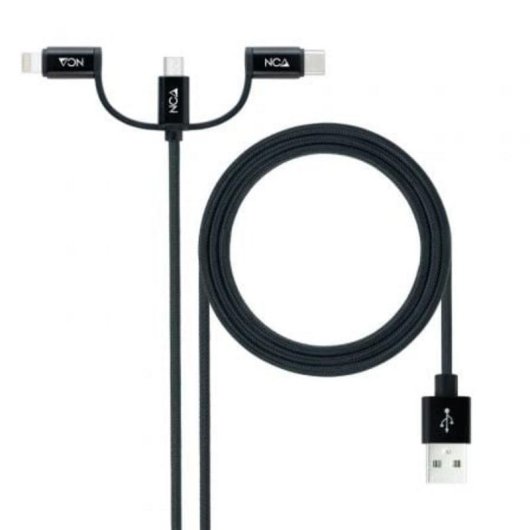 Cavo Nanocable USB 3 in 1 USB-A a USB-C Micro USB Lightning 1m Nero