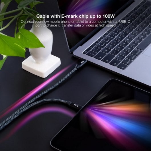 Nanocable Cable USB 3.2 Gen2x2 20Gbps 5A/100W 4K/60Hz USB-C Macho/Macho 1m Verde Azulado/Negro
