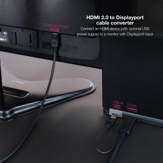 Câble Converseur Nanocable HDMI 2.0 vers DisplayPort V1.2 1.8m Noir