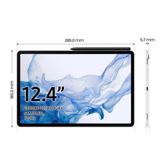 Tablet Samsung Galaxy Tab S8 Plus 5G 12,4" 8GB 128GB Plata Stylus Pen