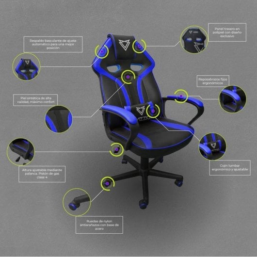 Chaise gaming VIZZIO Nayade V2 noire/bleue ergonomique, dossier inclinable, 150 kg