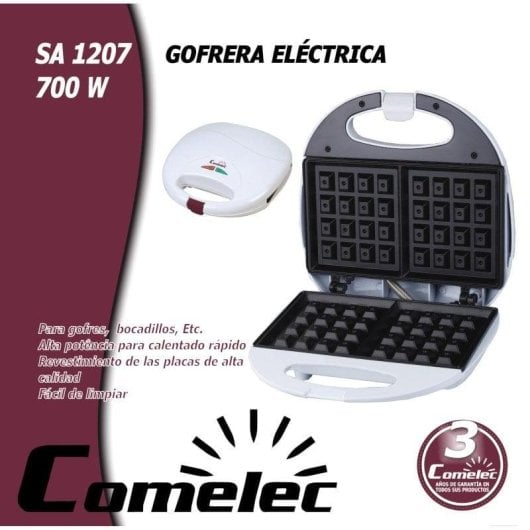 Gofrera Doble Comelec SA1207 700W Blanca con Placas Antiadherentes