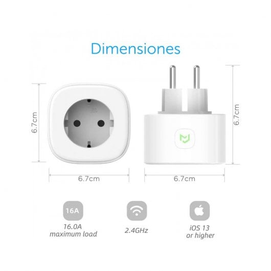 Meross MSS210 EU Enchufe Inteligente 16A 3680W Compatible con Apple HomeKit/Google/Alexa