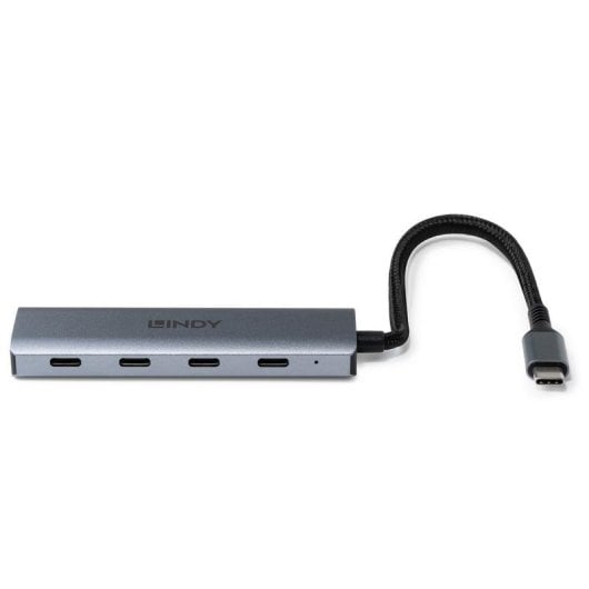 Hub USB-C 4 portas 10Gbps Alumínio Cinzento Compacto La Casa de las Carcasas