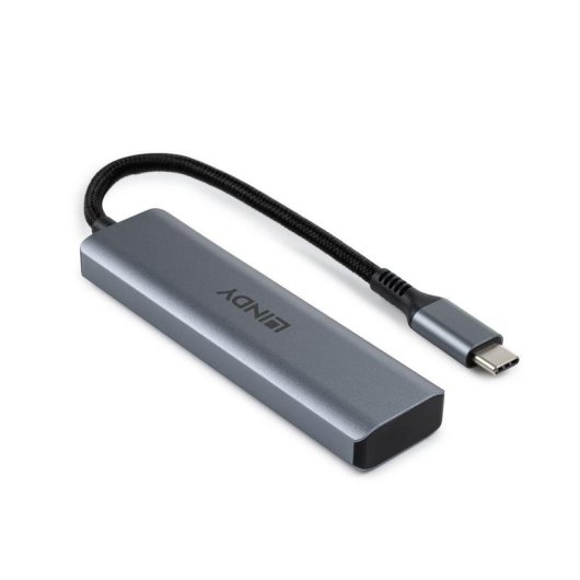 Hub USB-C 4 portas 10Gbps Alumínio Cinzento Compacto La Casa de las Carcasas