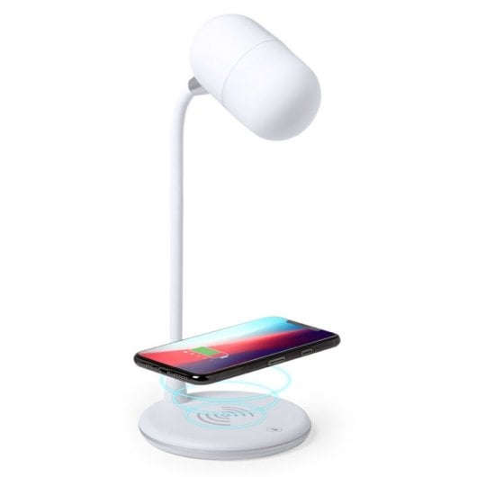 Klack Candeeiro de Mesa com Carregador Qi e Altifalante Bluetooth Branco
