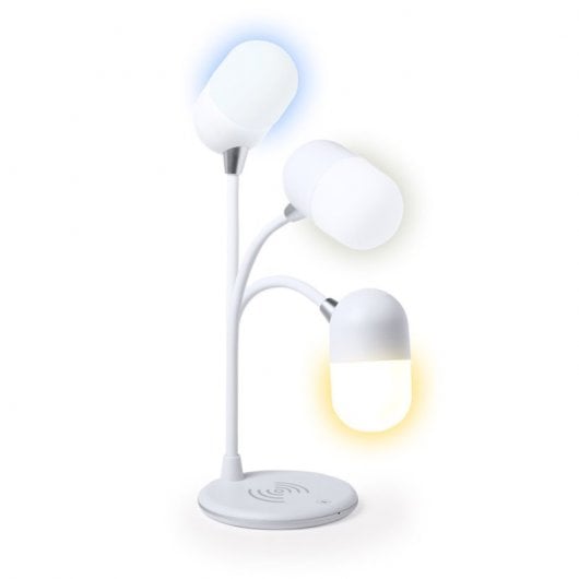 Klack Candeeiro de Mesa com Carregador Qi e Altifalante Bluetooth Branco