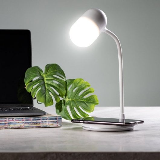 Klack Candeeiro de Mesa com Carregador Qi e Altifalante Bluetooth Branco
