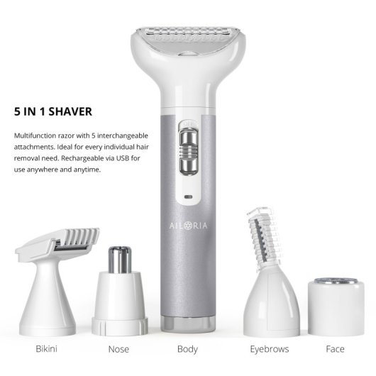 Ailoria Evapore 5-in-1 USB-Epilierer-Set mit verschiedenen Köpfen (Silber)