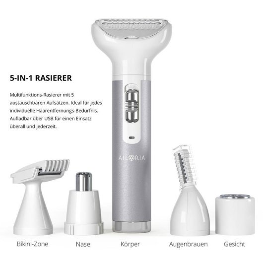 Damenrasierer Ailoria Evapore Kabellos 1 Stufe 5 Aufsätze Kompakt