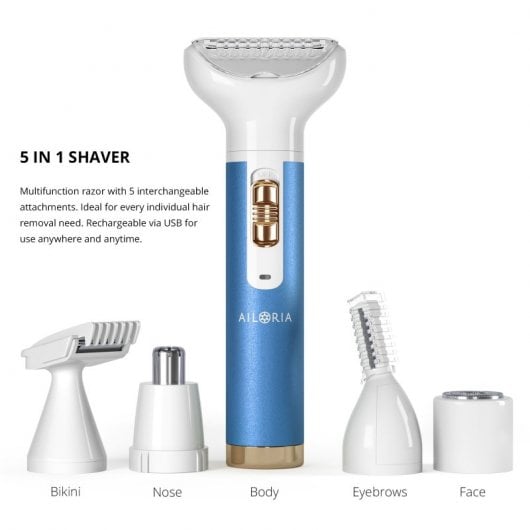 Ailoria Evapore Set Depiladora USB con Diferentes Cabezales Azul
