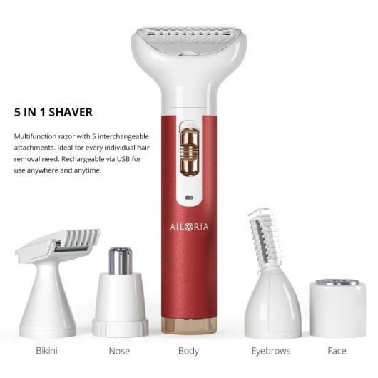 Ailoria Evapore Set Depiladora USB con Diferentes Cabezales Rojo