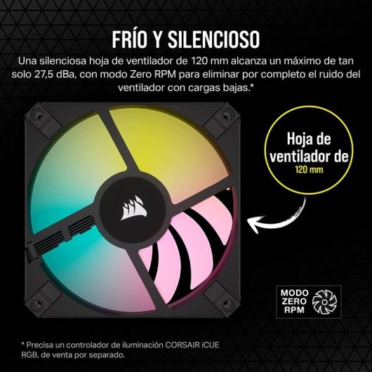 Corsair AF120 RGB Slim Ventilador con Rodamiento Dinámico de Fluidos PWM 120 mm Negro