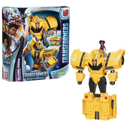 Transformers - EarthSpark, action figure di Bumblebee Spin Changer con action figure di Mo Malto