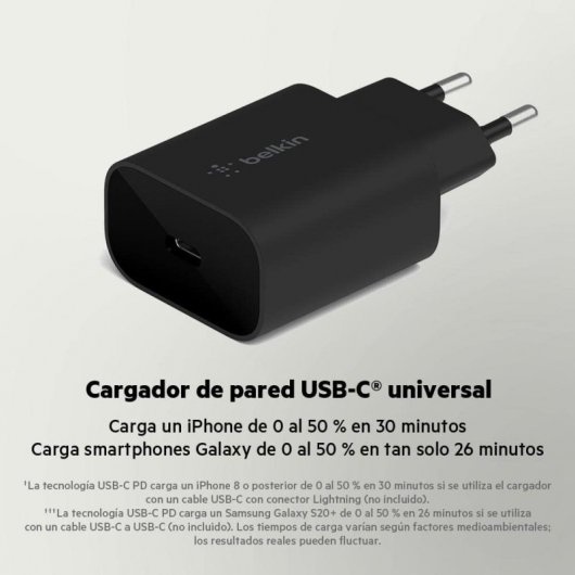 Belkin BoostCharge Cargador de Pared USB-C PD 3.0 PPS 25 W Negro
