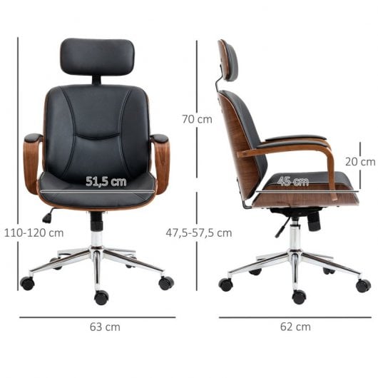 Vinsetto Silla de Oficina de Cuero PU con Reposacabezas Extraíble Negro