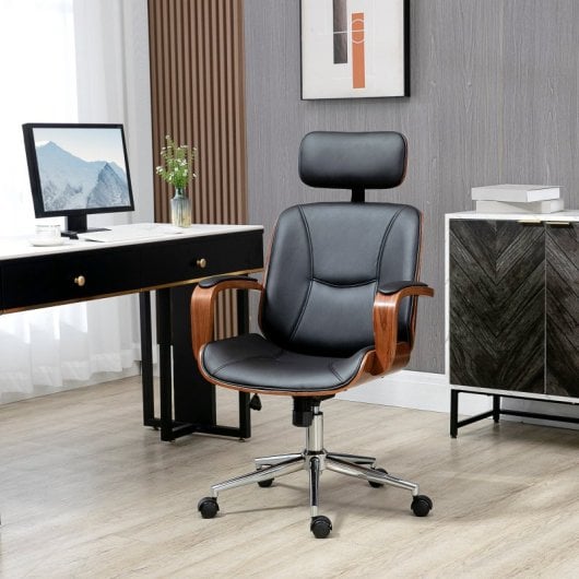 Vinsetto Silla de Oficina de Cuero PU con Reposacabezas Extraíble Negro