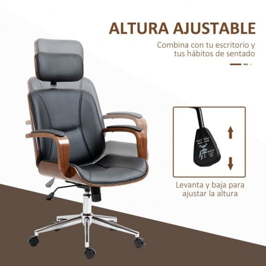 Vinsetto Silla de Oficina de Cuero PU con Reposacabezas Extraíble Negro
