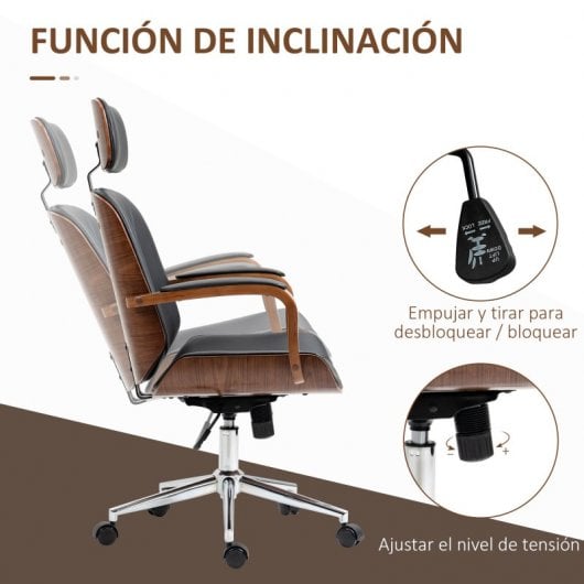 Vinsetto Silla de Oficina de Cuero PU con Reposacabezas Extraíble Negro