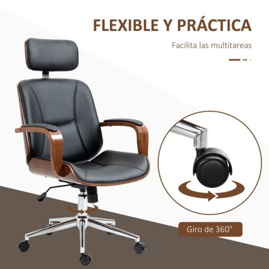 Vinsetto Silla de Oficina de Cuero PU con Reposacabezas Extraíble Negro
