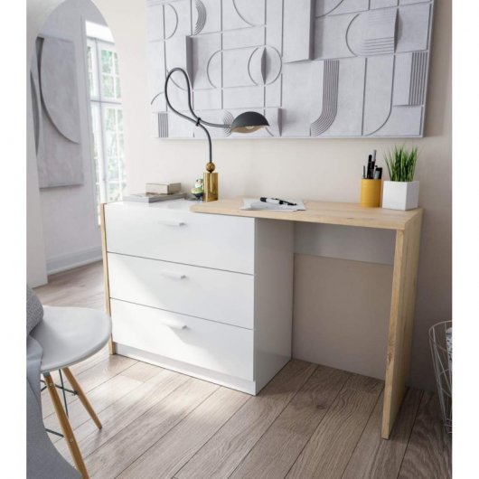 Home Heavenly Cory Escritorio Multifuncion con 3 Cajones Roble/Blanco