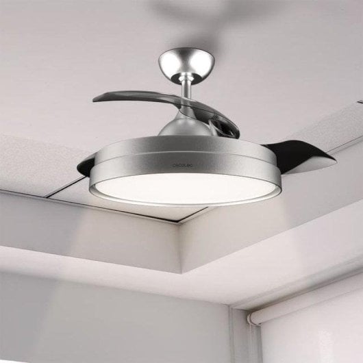Ventilatore da soffitto Cecotec EnergySilence Aero 4280 Invisible Steel con pale retrattili, luce integrata, 40W, 6 velocità