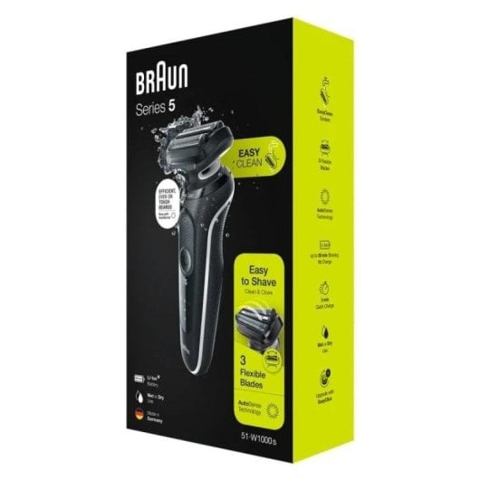 Rasoir Visage Braun Series 5 51-W1000s Sans Fil 50min Sec et Mouillé 3 Lames Charge Rapide
