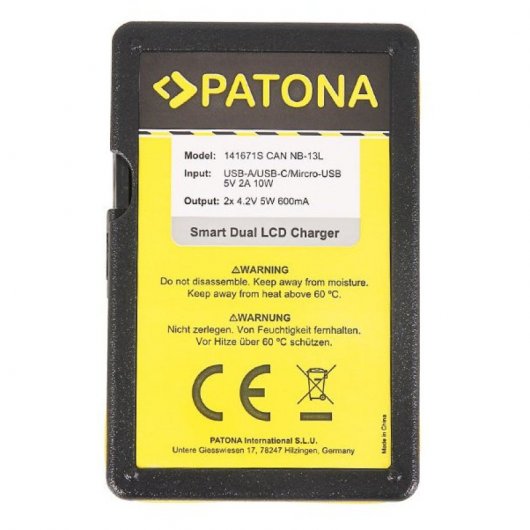 Patona Cargador Smart Dual con LCD para Baterías Canon NB-13L