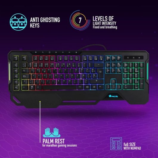 NGS GKX-450 Teclado Gaming RGB con Teclas Multimedia Layout AZERTY IT
