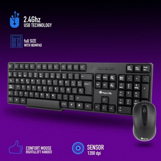 NGS Euphoria Kit Combo Teclado e Rato Sem Fios Layout AZERTY FR