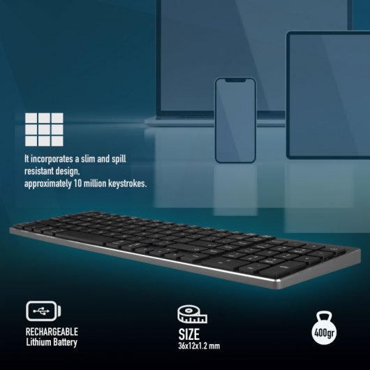 NGS Fortune BT Teclado Sem Fios Multidispositivo Layout AZERTY FR
