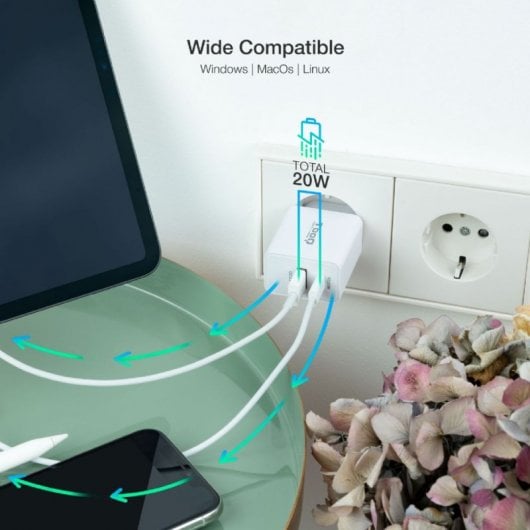 TooQ TQWC-2SC04WT Caricatore da muro doppio USB-C/USB 2.0 bianco