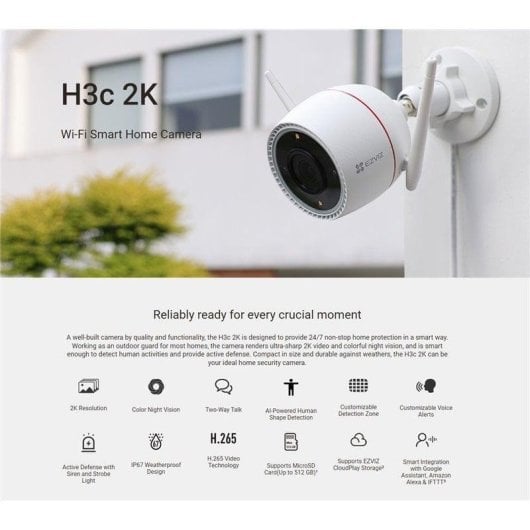 Caméra de surveillance EZVIZ H3C 2K Vision Nocturne Extérieure Détection IA Audio Bidirectionnel Contrôle Vocal
