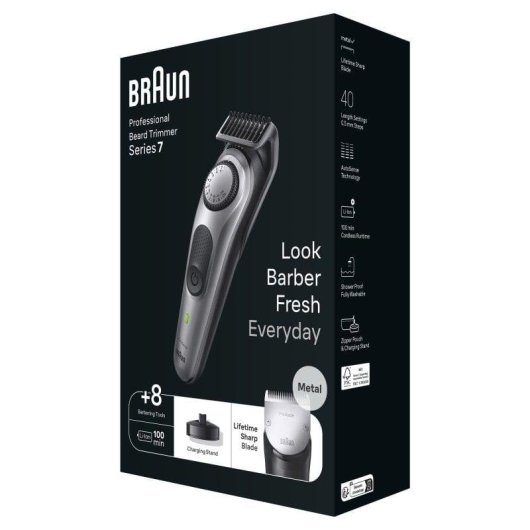 Tondeuse Barbe Braun Pro 7 BT7420 Sans Fil 40 Longueurs 100min 4 Sabots Etanche