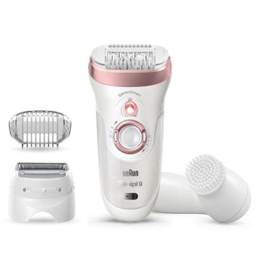 Braun Silk-épil 9 SensoSmart 9/880 Depiladora Blanca/Rosa + 7 Accesorios + Cepillo Limpieza Facial