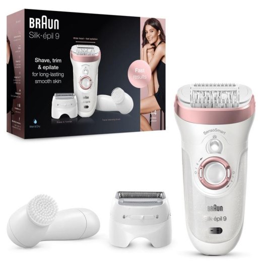Braun Silk-épil 9 SensoSmart 9/880 Depiladora Blanca/Rosa + 7 Accesorios + Cepillo Limpieza Facial