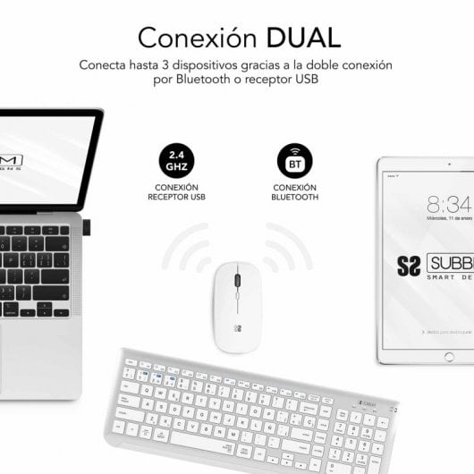 Subblim Prestige Multi-Device Combo Tastiera Wireless + Mouse Argento/Bianco