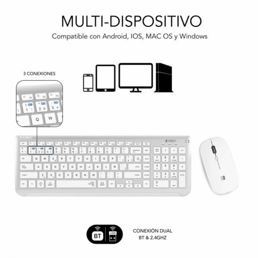 Subblim Prestige Multi-Device Combo Tastiera Wireless + Mouse Argento/Bianco