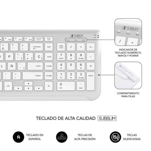 Subblim Prestige Multi-Device Combo Tastiera Wireless + Mouse Argento/Bianco