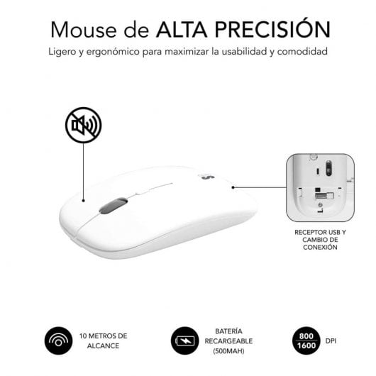 Subblim Prestige Combo Multidispositivo Teclado Inalámbrico + Ratón Plata/Blanco