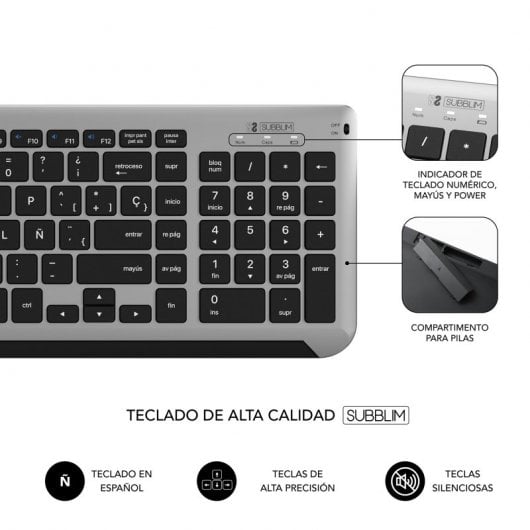 Subblim Prestige Multi-Device Combo Tastiera Wireless + Mouse Grigio/Nero