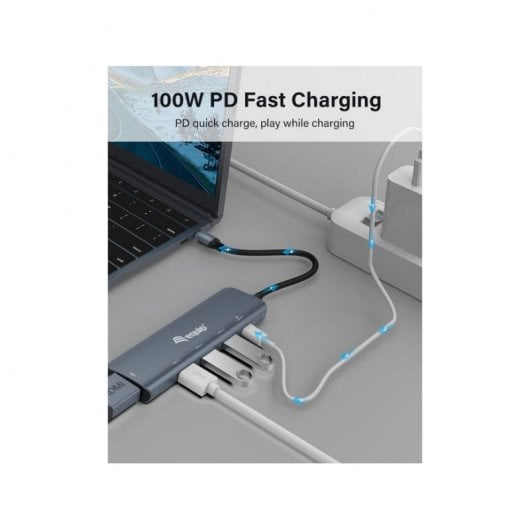 Equip Adaptador USB-C a HDMI 4K/USB-C PD/2x USB 3.2 Negro