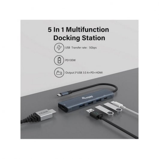 Equip Adaptador USB-C a HDMI 4K/USB-C PD/2x USB 3.2 Negro