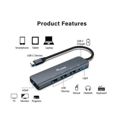 Equip Adaptador USB-C a HDMI 4K/USB-C PD/2x USB 3.2 Negro