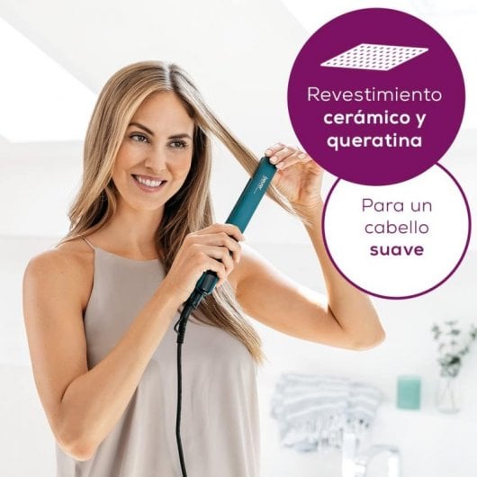 Piastra per capelli Beurer HS 50 Ocean con rivestimento in ceramica cheratina blu